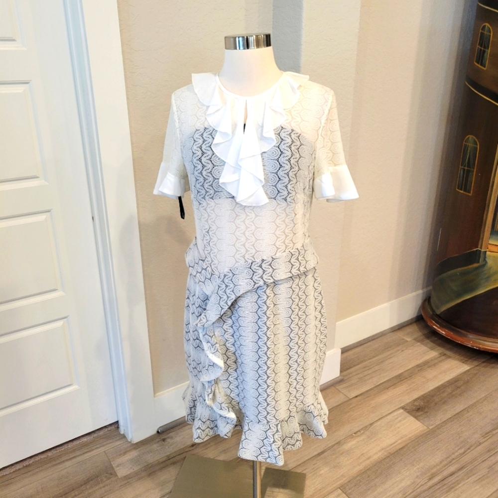 THREE FLOOR WOMEN'S LACE BODYCON RUFFLE DRESS SIZE 8 NWT